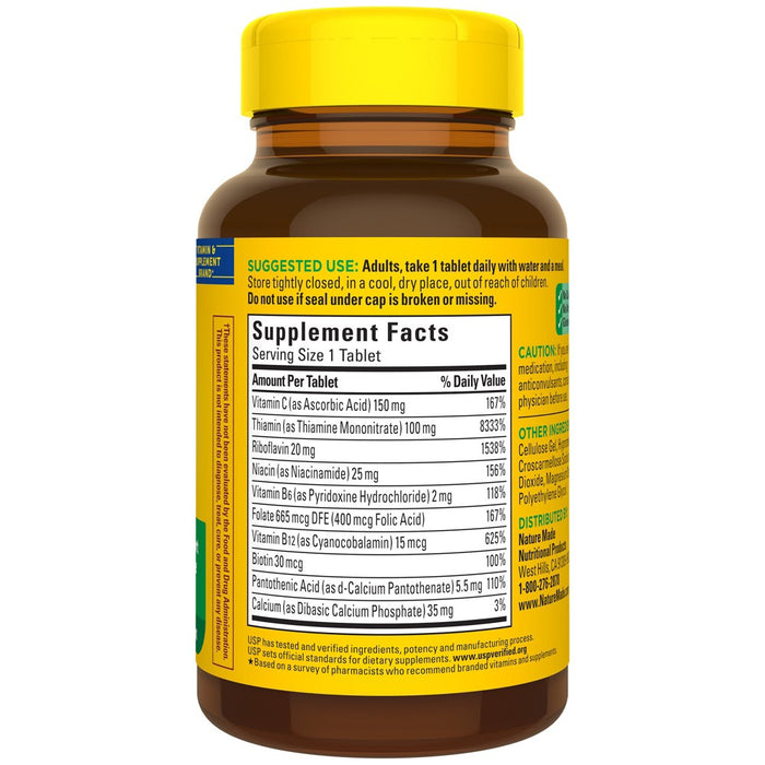 Nature Made Super Vitamin B Complex with Folic Acid + Vitamin C for Immune Support Tablets - 140ct