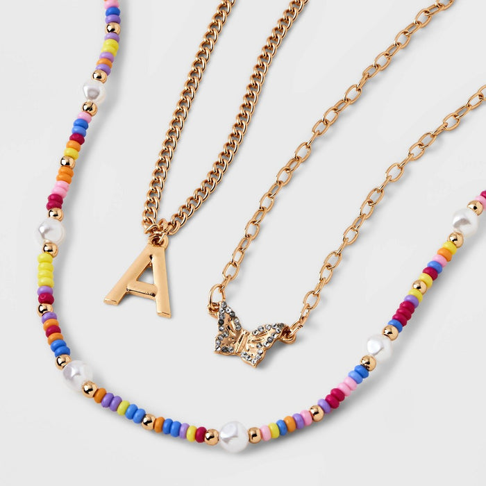 Girls' 3pk Initial 'A' Beaded Necklace Set - art class