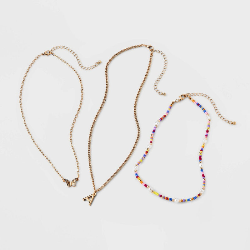 Girls' 3pk Initial 'A' Beaded Necklace Set - art class