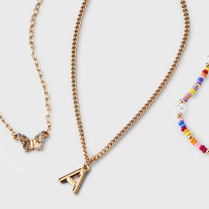 Girls' 3pk Initial 'A' Beaded Necklace Set - art class