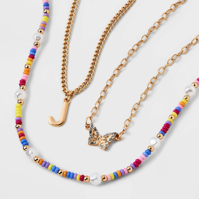 Girls' 3pk Initial 'J' Beaded Necklace Set - art class