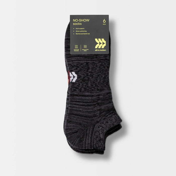 Men's Random Feed No Show Socks 6pk - All in Motion Black 6-12