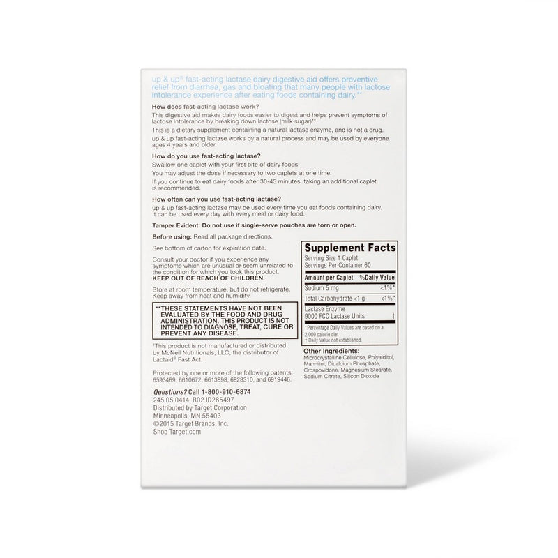 Fast-Acting Lactase Dairy Digestive Aid Caplets - 60ct - up & up