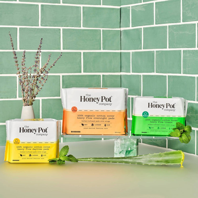 The Honey Pot Company Herbal Overnight Heavy Flow Pads with Wings, Organic Cotton Cover - 16ct