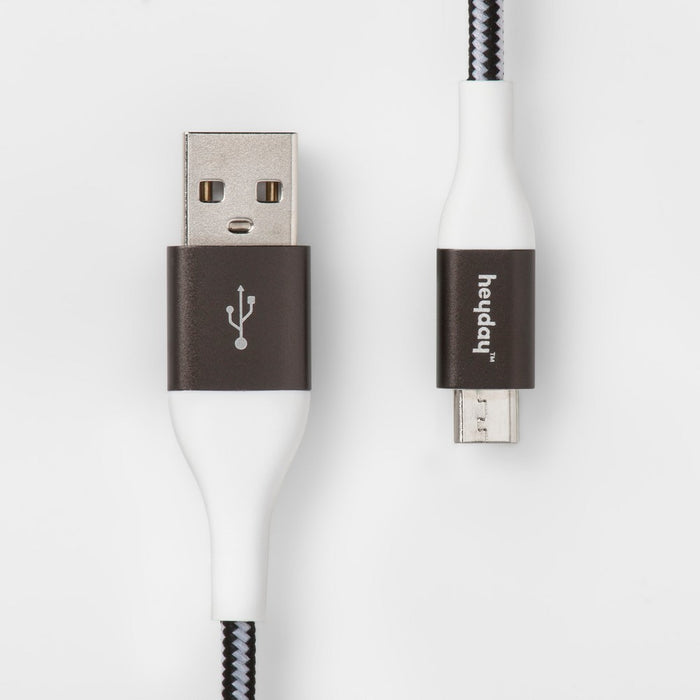 6' Micro USB to USB-A Braided Cable - heyday Black/White/Gunmetal