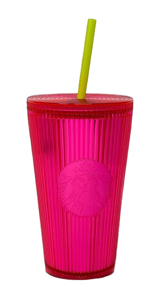 Plastic Cold Cup Pleated Magenta 16oz 4-EA