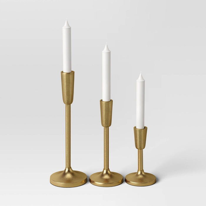 Set of 3 Aluminum Taper Holders Gold - Threshold