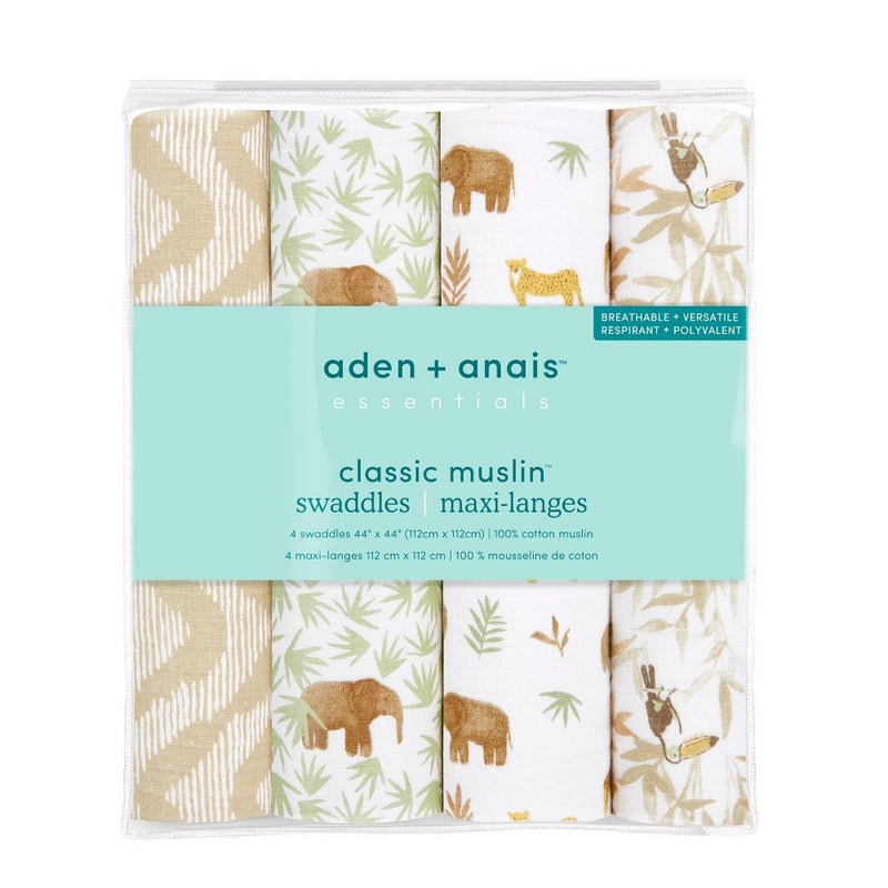 aden+anais Essentials 100% Cotton Swaddles - Tanzania - 4pk