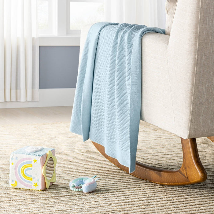Seed Stitch Sweater Knit Baby Blanket - Light Blue - Cloud Island