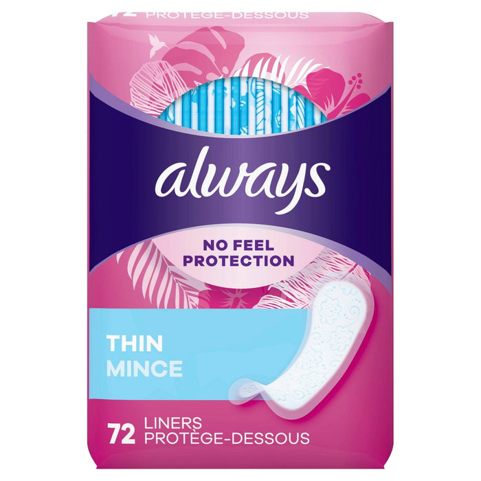 Always Dailies Thin Unscented Panty Liners - Regular - 72ct