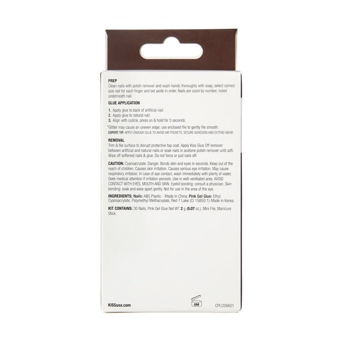 KISS Products Classy Premium Long Square Glue-On Fake Nails - Stunning! - 33ct