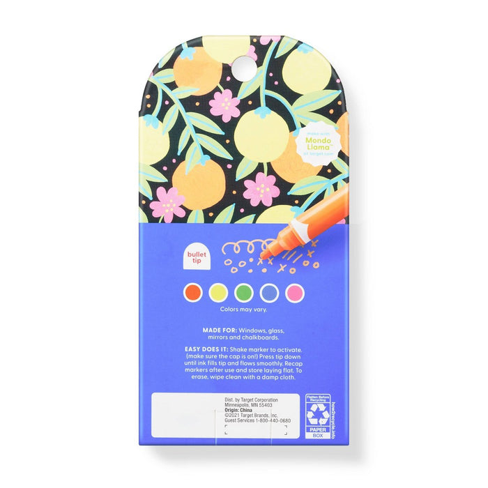 5ct Erasable Chalk Paint Markers Bullet Tip Neon - Mondo Llama
