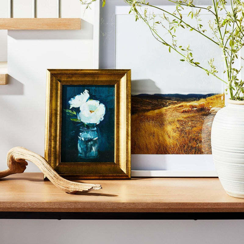 11" x 14" Floral Arrangement Framed Wall Canvas Gold/Navy - Threshold designed with Studio McGee