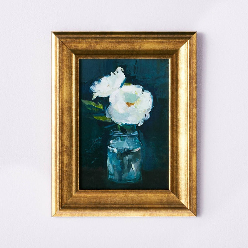 11" x 14" Floral Arrangement Framed Wall Canvas Gold/Navy - Threshold designed with Studio McGee