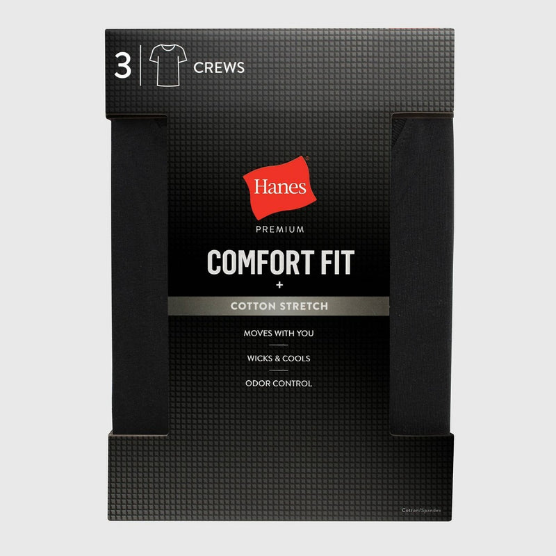 Hanes Premium Black Label Men's 3pk Crew Neck Undershirt - L