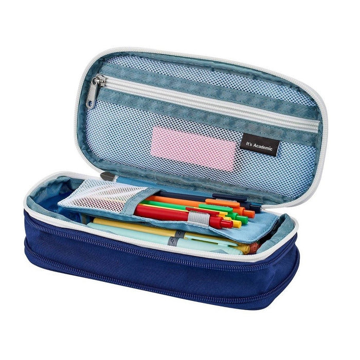 Expandable Pencil Pouch with Solid Exterior and Printed Interior Blue - Lockermate