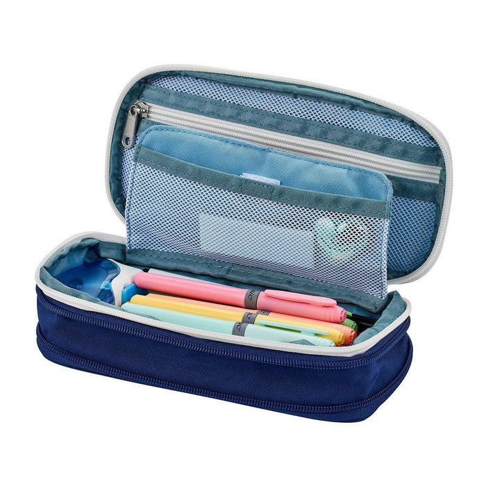 Expandable Pencil Pouch with Solid Exterior and Printed Interior Blue - Lockermate