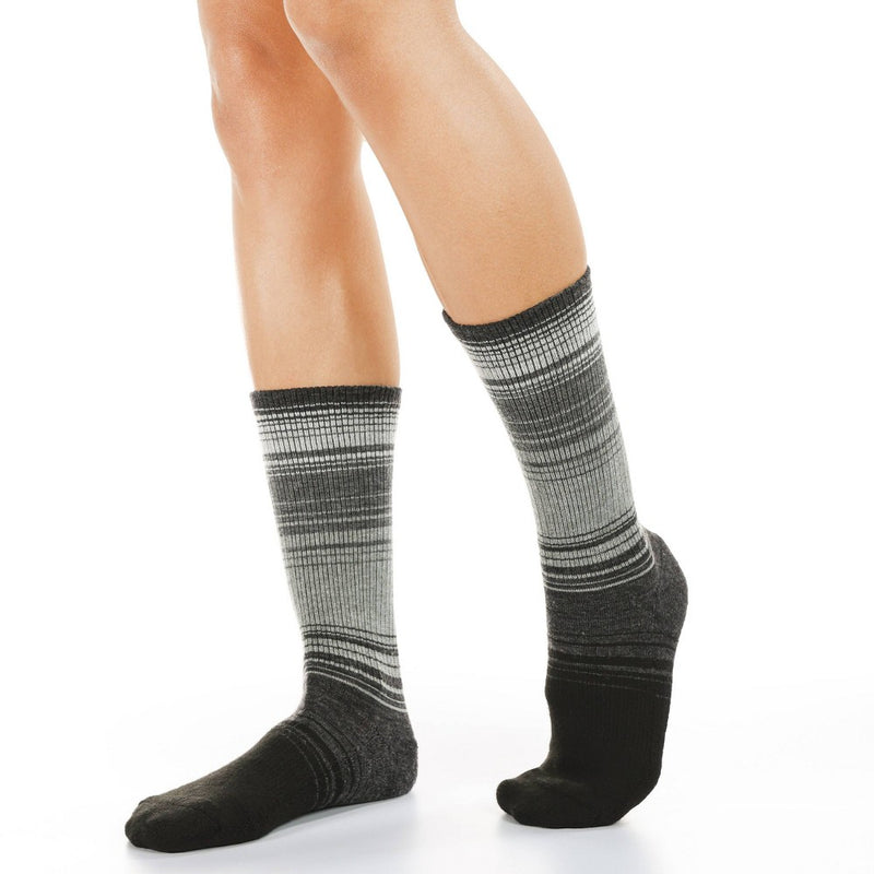 Alaska Knits Women's Landscape Striped 1/2 Cushion Wool Blend Crew Socks - Black 4-10