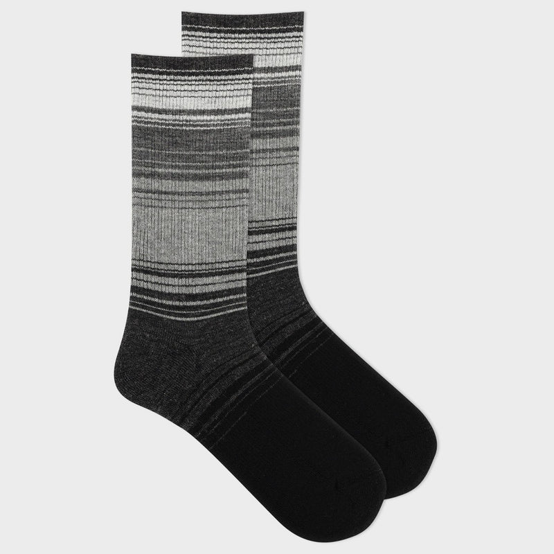Alaska Knits Women's Landscape Striped 1/2 Cushion Wool Blend Crew Socks - Black 4-10