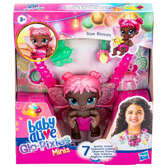 Baby Alive Glo Pixies Minis Carry 'n Care Necklace Rose Blossom Baby Doll