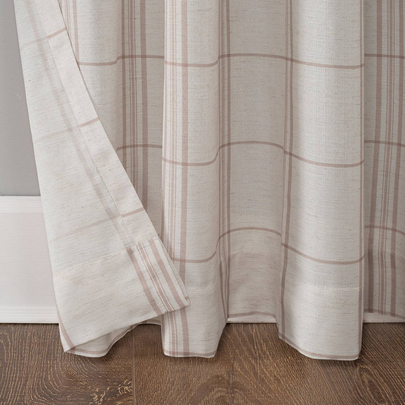 84"x54" Castille Farmhouse Plaid Beige Semi-Sheer Rod Pocket Curtain Panel Pink/Beige - No. 918