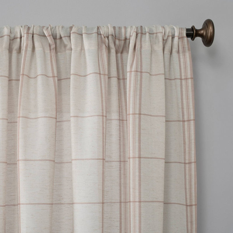 84"x54" Castille Farmhouse Plaid Beige Semi-Sheer Rod Pocket Curtain Panel Pink/Beige - No. 918
