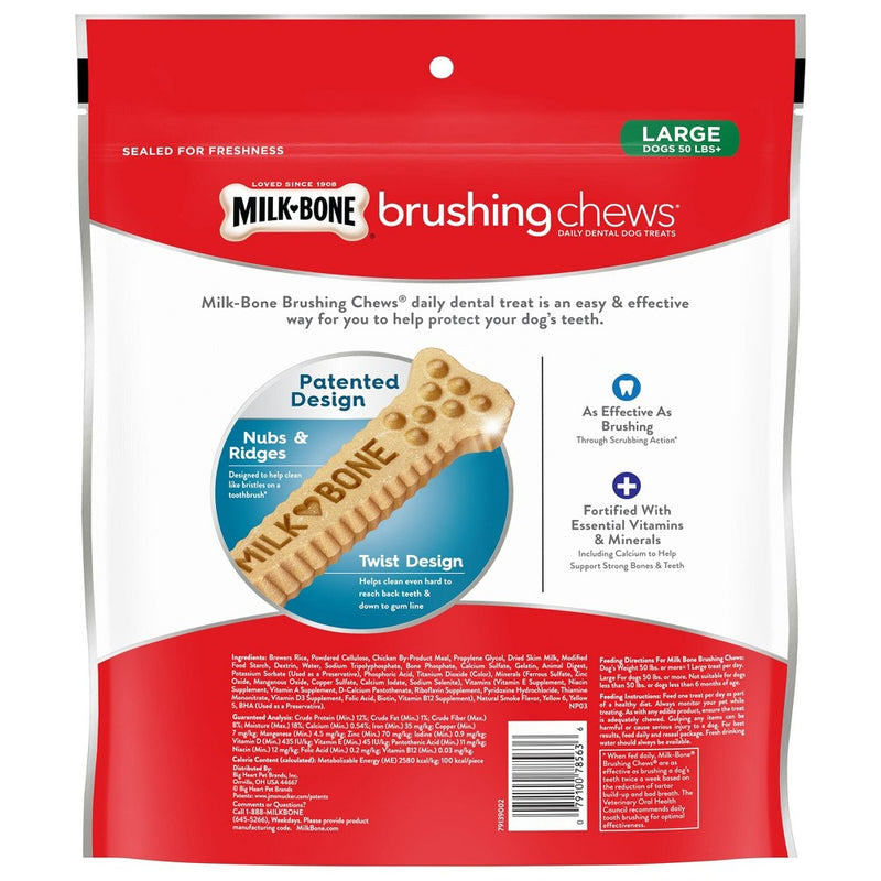 Milk-Bone Beef Brushing Chews Daily Chicken Dental Dog Treats Large - 33.7oz/25ct per bag
