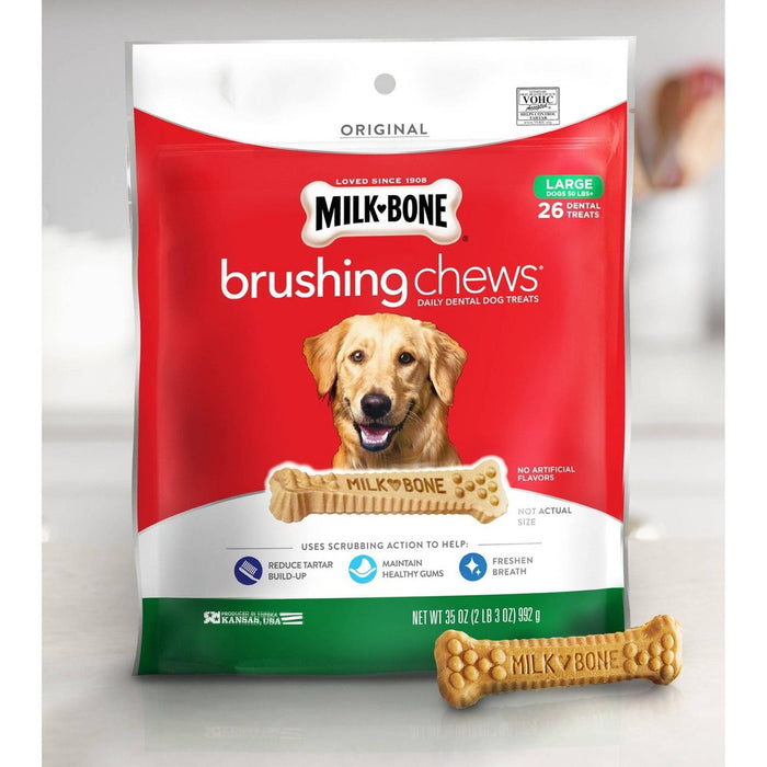 Milk-Bone Beef Brushing Chews Daily Chicken Dental Dog Treats Large - 33.7oz/25ct per bag