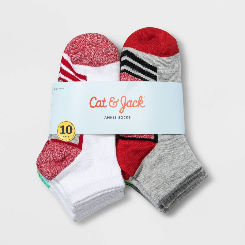 Boys' 10pk Lightweight Ankle Socks - Cat & Jack M