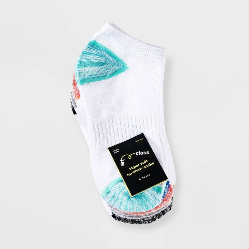 Girls' 6pk Super Soft No Show Ankle Socks - art class White S