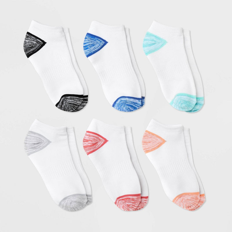 Girls' 6pk Super Soft No Show Ankle Socks - art class White S