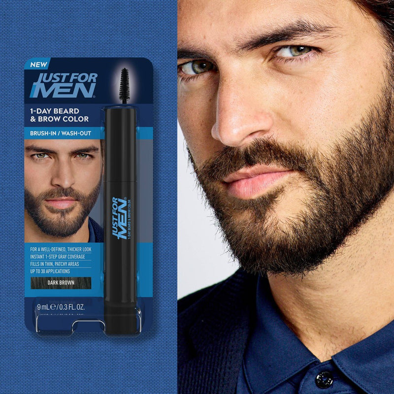 Just For Men 1-Day Temporary Beard & Brow Color, Up to 30 Applications - Dark Brown - 0.3 fl oz