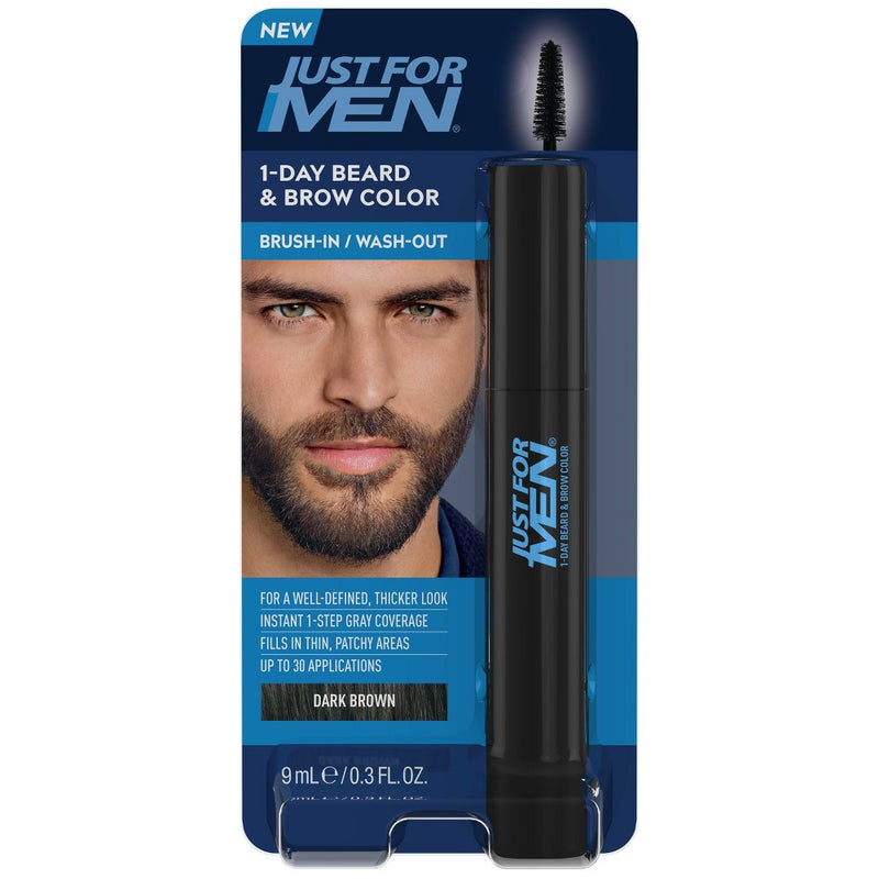 Just For Men 1-Day Temporary Beard & Brow Color, Up to 30 Applications - Dark Brown - 0.3 fl oz