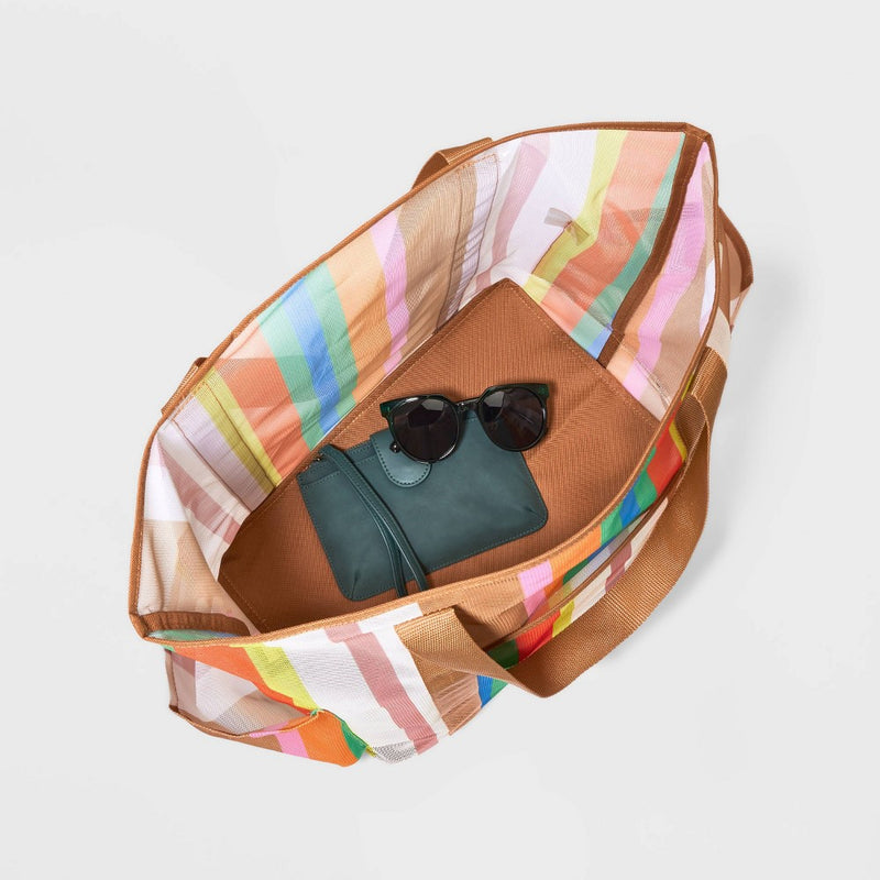 Striped Mesh Tote Handbag - Shade & Shore