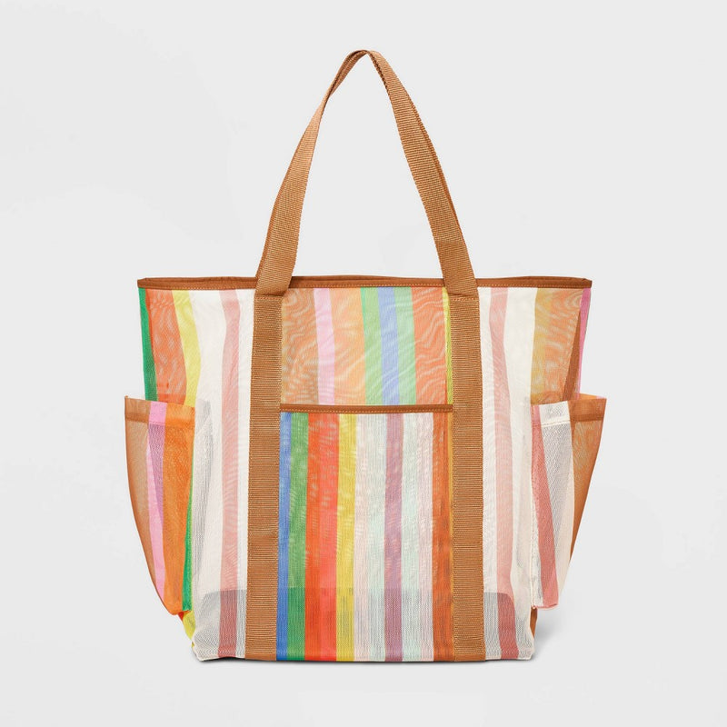 Striped Mesh Tote Handbag - Shade & Shore