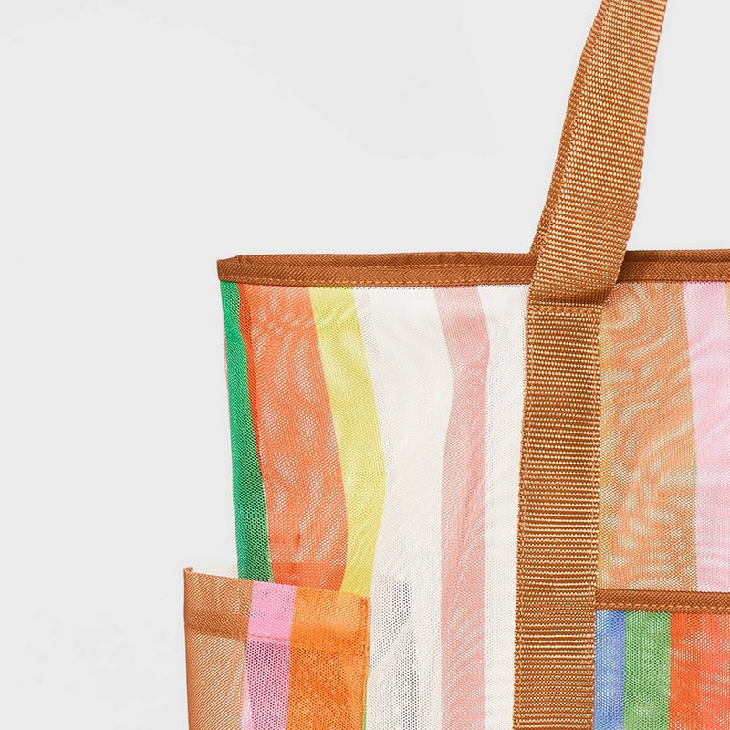 Striped Mesh Tote Handbag - Shade & Shore