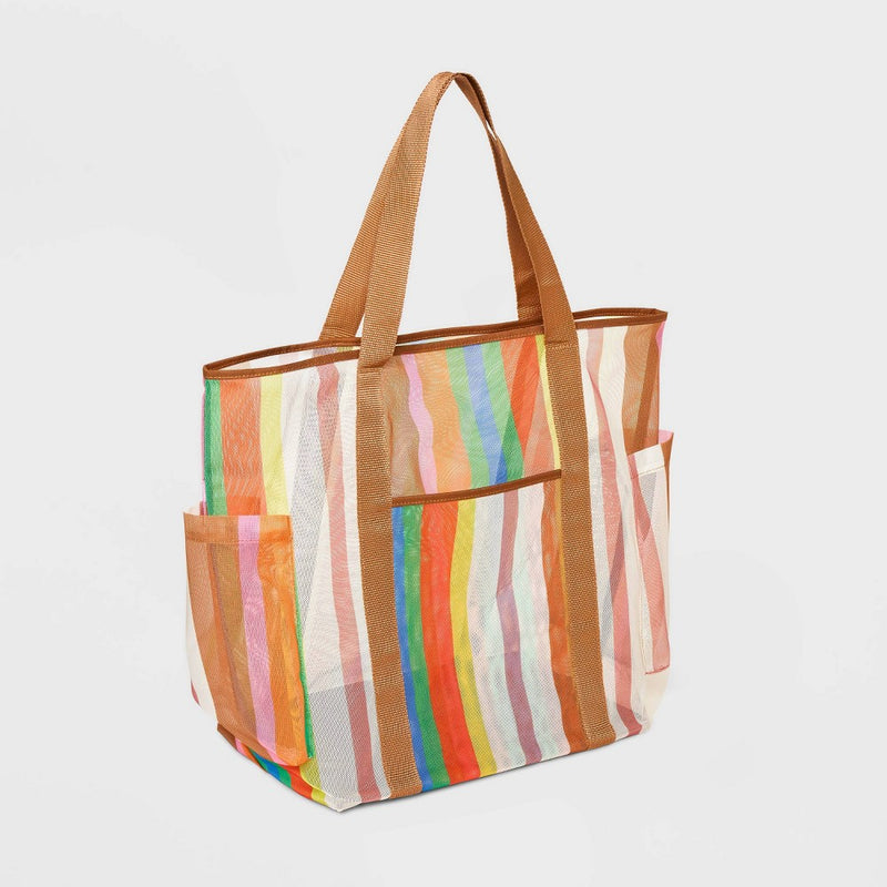 Striped Mesh Tote Handbag - Shade & Shore
