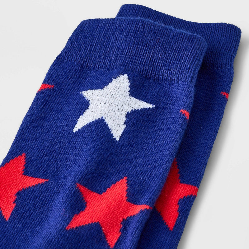 Women's Sparkly Star Crew Socks - Blue/Red/Silver 4-10