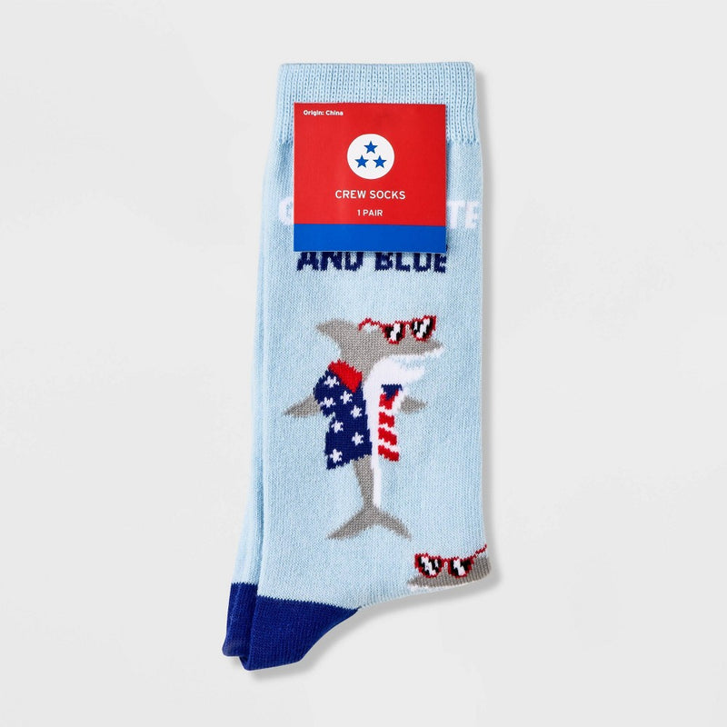 Women's 'Red, Great White, & Blue' Shark Crew Socks - Blue 4-10