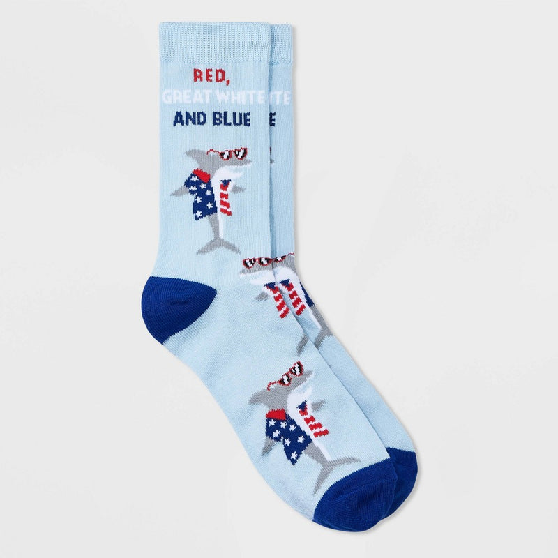 Women's 'Red, Great White, & Blue' Shark Crew Socks - Blue 4-10