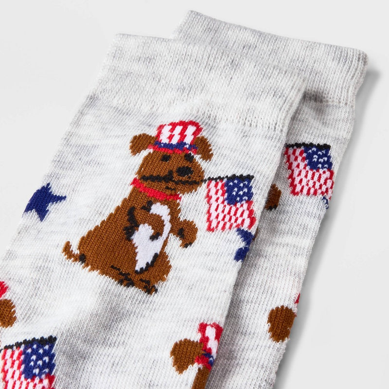 Women's Patriotic Pup Crew Socks - Heather Gray 4-10