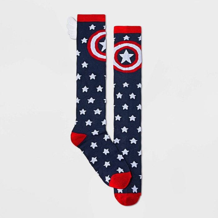 Women's Marvel Captain America 3D Wings Knee High Socks - Navy/Red 4-10