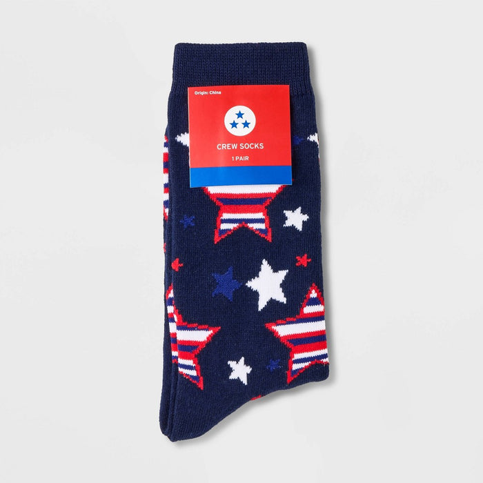 Women's Striped Stars Crew Socks - Navy 4-10
