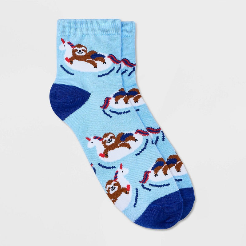 Women's Summertime Sloth Ankle Socks - Blue 4-10