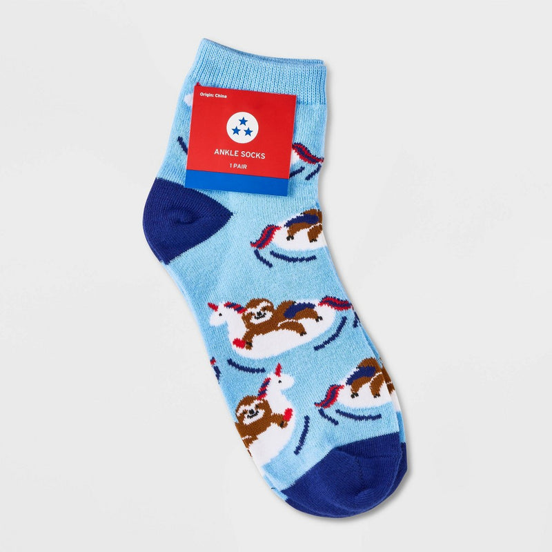 Women's Summertime Sloth Ankle Socks - Blue 4-10