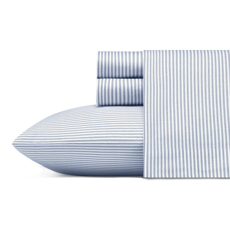 Twin XL Printed Pattern Percale Cotton Sheet Set Blue Stripe - Poppy & Fritz