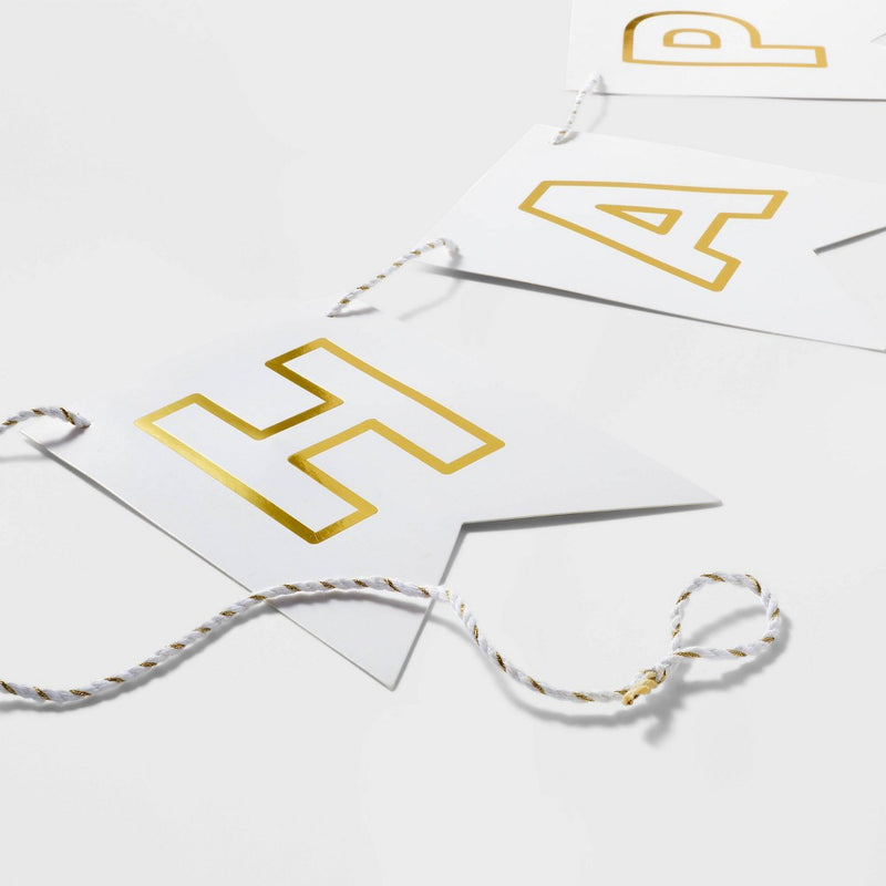 "Happy Birthday" Party Banner White/Gold - Spritz