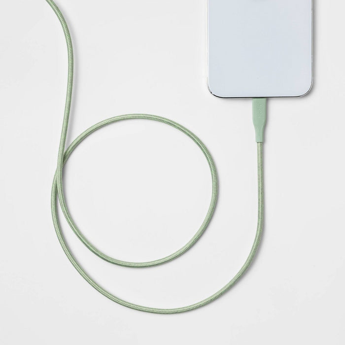 6' Lightning to USB-C Braided Cable - heyday Ribbed Soft Green