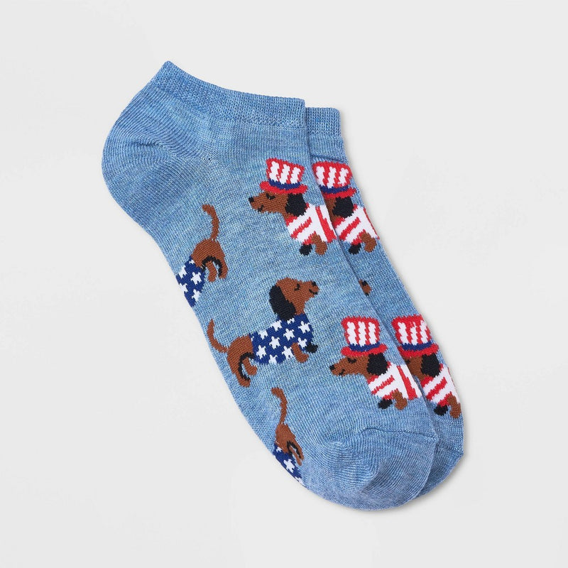 Women's Dachshunds in Hats Low Cut Socks - Denim Heather 4-10