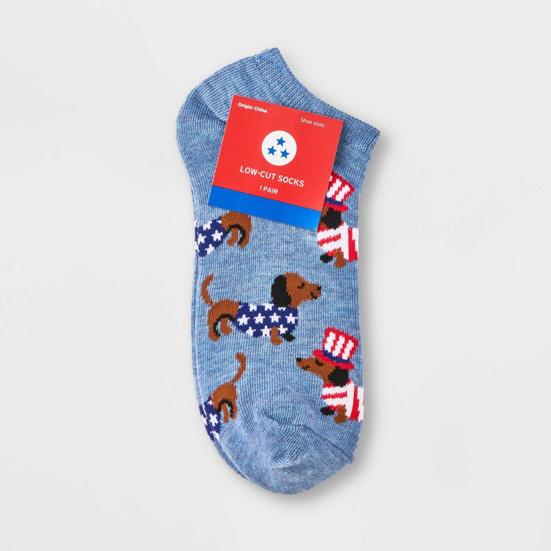 Women's Dachshunds in Hats Low Cut Socks - Denim Heather 4-10